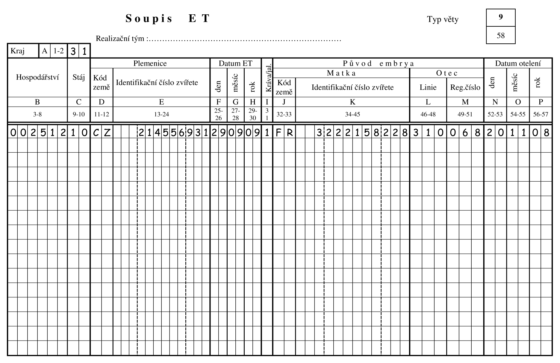 Soupis ET - příklad